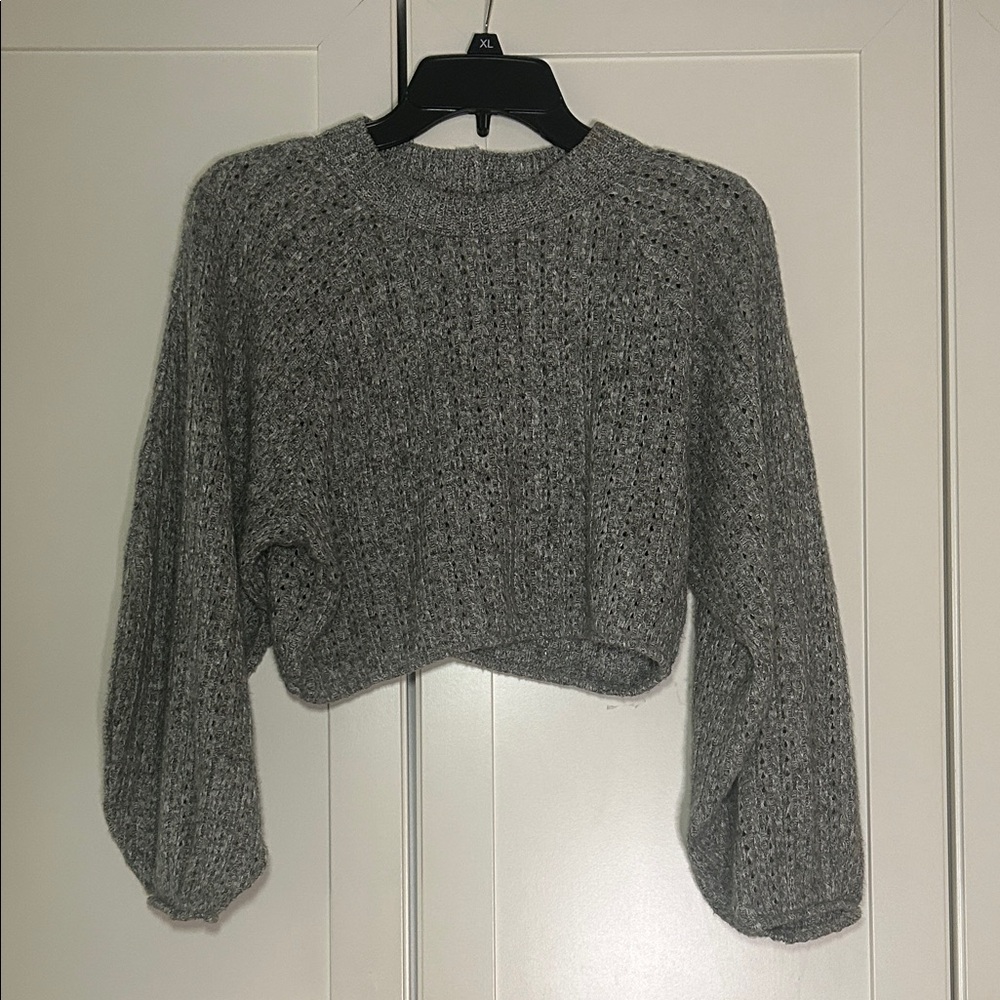 Zara Gray Knit Cropped Sweater